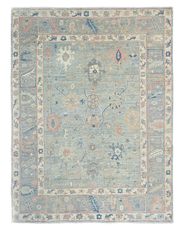 Blue Gray 9x12 Muted Oushak Turkish Hand Knotted Oriental Veg Dye Wool Area Rug
